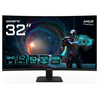 GIGABYTE GS32QCA 31.5" Monitor Curvo para Gaming QHD - 2560 x 1440, 180Hz, 1ms, 250 cd/m², FreeSync, HDR Ready, HDMI 2.0, DisplayPort 1.4 (Espera 4 dias)