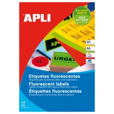 PACK 20 HOJAS (20UD.)ETIQUETAS NARANJA FLUORESCENTE PERMANENTES 210,0 X 297,0 MM APLI 2879 (Espera 4 dias)