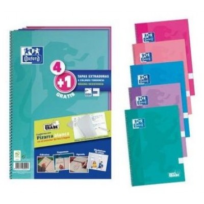 PACK 4+1 CUADERNO ESPIRAL CLASSIC W-E FOLIO 80 HOJAS 4X4 CON MARGEN COLORES TENDENCIA OXFORD 400122766 (Espera 4 dias)