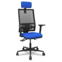 PIQUERAS Y CRESPO Silla Bormate asincro malla negra asiento bali azul brazos 2D ruedas 65mm cabecero regulable