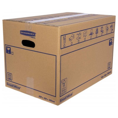 CAJA DE MUDANZA MONTAJE MANUAL L 500X300X300. CARTÓN DOBLE BANKERS BOX 6208201 (MIN10) (Espera 4 dias)