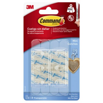 BLISTER 6 MINIGANCHOS ADHESIVOS TRANSPARENTES HASTA 225G COMMAND 17006CLR 3M 710027363 (Espera 4 dias)