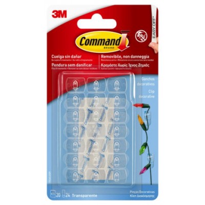 BLISTER 20 GANCHOS ADHESIVOS DECORATIVOS TRANSPARENTES COMMAND 17026CLR 3M 7100309363 (Espera 4 dias)