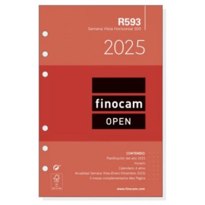 RECAMBIO ANUAL 2025 R593 OPEN500 117X181MM SEMANA VISTA HORIZONTAL FINOCAM 711580025 (Espera 4 dias)