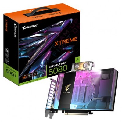 GIGABYTE AORUS GeForce RTX 5080 XTREME WATERFORCE WB 16G Tarjeta Gráfica - 16GB GDDR7, 256 bits, PCI-E 5.0, 2805MHz Core Clock, 3 x DP 2.1a, 1 x HDMI 2.1b, NVIDIA DLSS 4, GV-N5080AORUSX WB-16GD (Espera 4 dias)