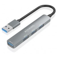 AISENS - HUB USB 3.0 ALUMINIO, 1XUSB3.0 A/H+3XUSB2.0 A/H, GRIS, 10CM