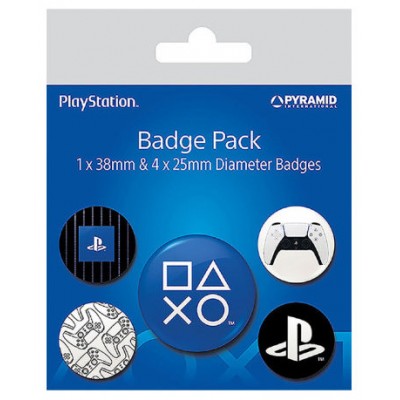 SET DE CHAPAS (5 UNIDADES) PLAYSTATION (EVERYTHING TO PLAY FOR) MEDIDAS: 1 X 3,8 CM/ 4 X 2,5CM PYRAMID REDSTRING BP80699 (Espera 4 dias)