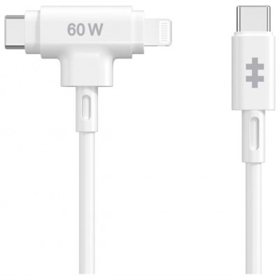 HYPER SILICONE USB-C TO USB-C AND LIGHTNING HYBRID 60W CABLE - WHITE