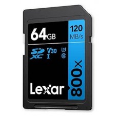 LEXAR 64GB PROFESSIONAL 800X PRO SDXC UHS-I CARDS,  UP TO 150MB/S READ, C10 V30 U3 (Espera 4 dias)