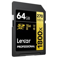 LEXAR 64GB PROFESSIONAL 1800X SDXC UHS-II CARDS,  UP TO 280MB/S READ 210MB/S WRITE C10 V60 U3 (Espera 4 dias)