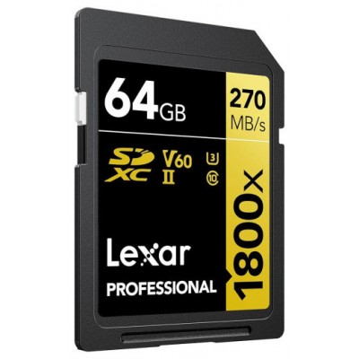 LEXAR 64GB PROFESSIONAL 1800X SDXC UHS-II CARDS,  UP TO 280MB/S READ 210MB/S WRITE C10 V60 U3 (Espera 4 dias)