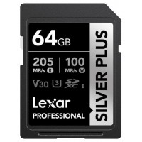 LEXAR 64GB PROFESSIONAL SILVER PLUS SDXC UHS-I CARDS,  UP TO 205MB/S READ 100MB/S WRITE C10 V30 U3 (Espera 4 dias)