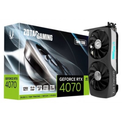 VGA ZOTAC RTX 4070 TWIN EDGE OC,NV,RTX4070,GDDR6,12GB,192BIT,HDMI+3DP,2 VENTILADORES (ZT-D40740H-10M) (Espera 4 dias)